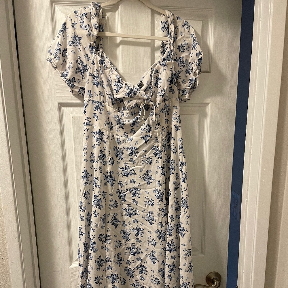 White and Blue Floral Maxi Dress
